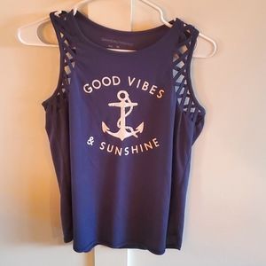 Good vibes & sunshine tank with detail on shoulders. Size medium